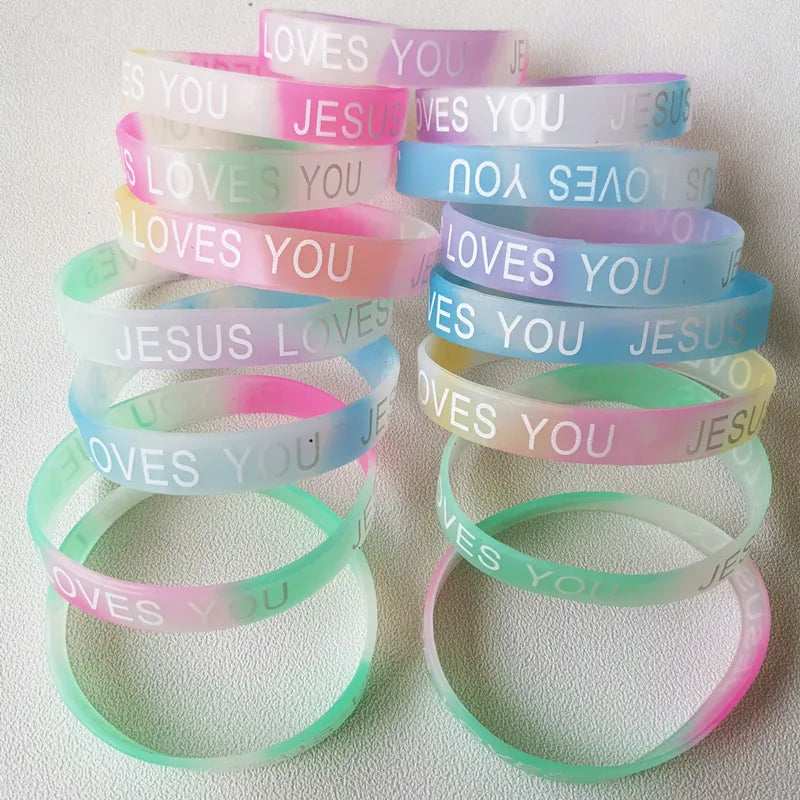 20PC Jesus Silicone Bracelets ~ Night Glow ~ Mix Color ~ "Wear Your Faith" Collection