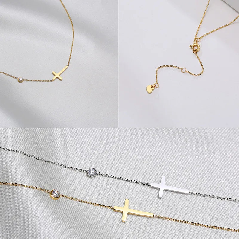 Delicate Petite Sideway Cross Pendant ~  Stainless Steel ~ "Wear Your Faith" Collection