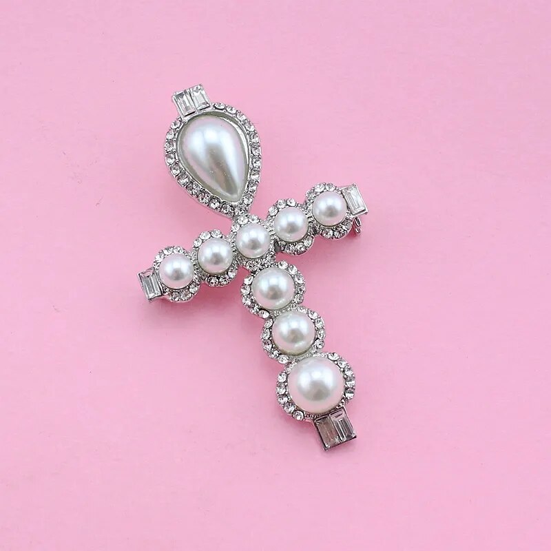 TANGTANG Cross Brooch Pearl Rhinestone Brooch Pin For Women Crystal Jewelry Pins Believe in Jesus Christian Gift Good Quality