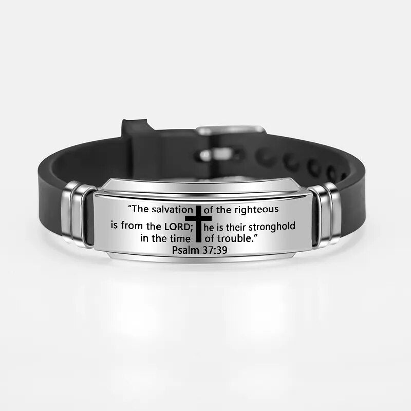 Classic Christian Cross Bible Psalm Silicone Bracelet with Scriptures - "Wear The Word"