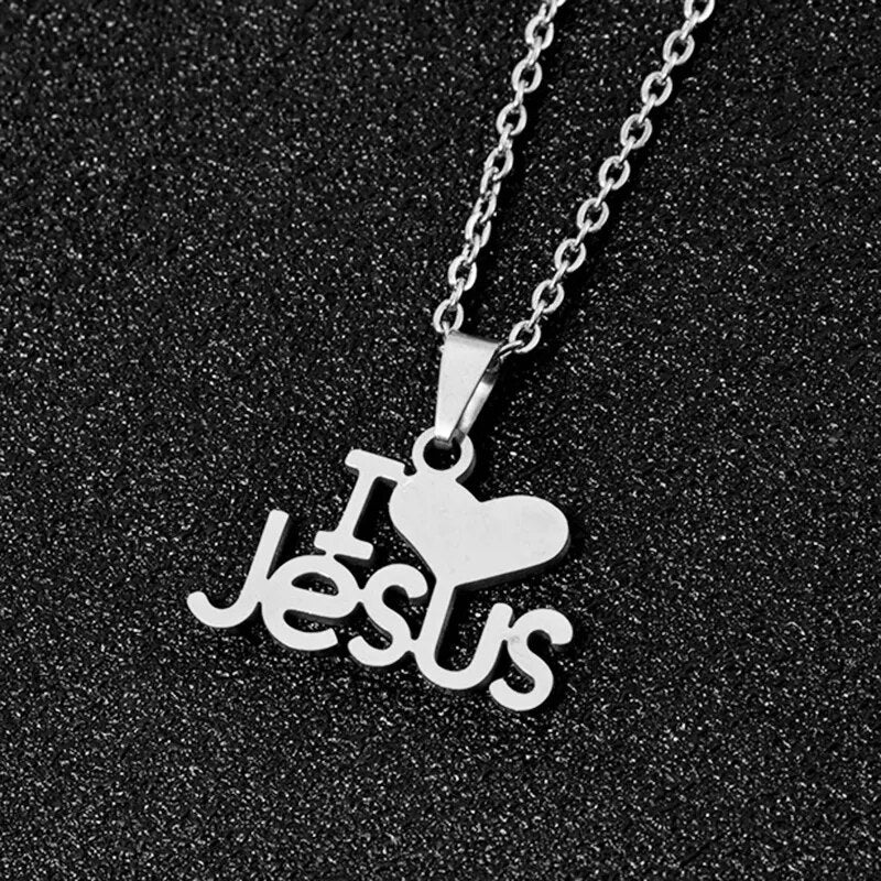 Fashion Heart "I Love JESUS" Necklace Stainless Steel