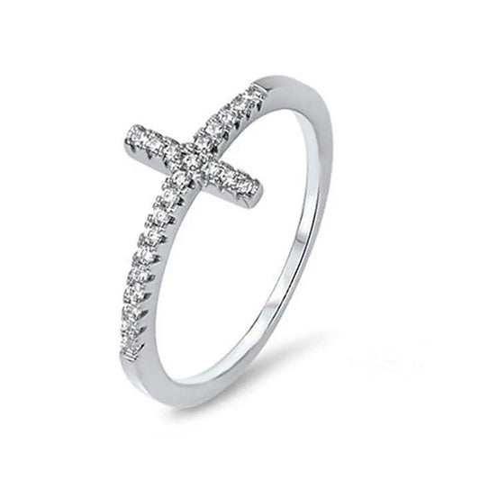 Exquisite Silver Plated Ring for Women Eternity Christian Cross Ring New Fashion Party Gifts Jewelry