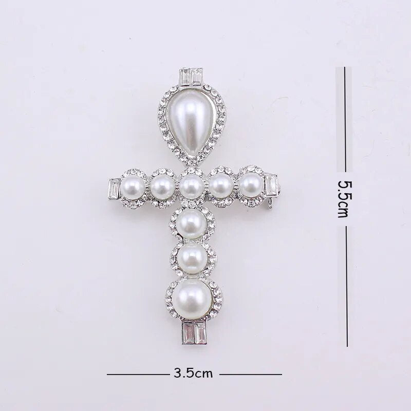 TANGTANG Cross Brooch Pearl Rhinestone Brooch Pin For Women Crystal Jewelry Pins Believe in Jesus Christian Gift Good Quality