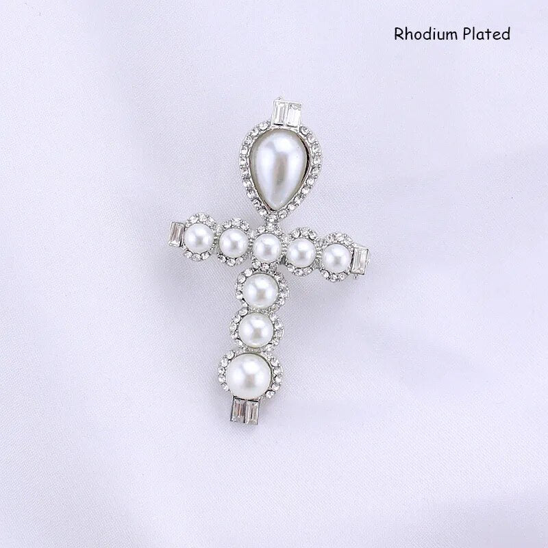 TANGTANG Cross Brooch Pearl Rhinestone Brooch Pin For Women Crystal Jewelry Pins Believe in Jesus Christian Gift Good Quality