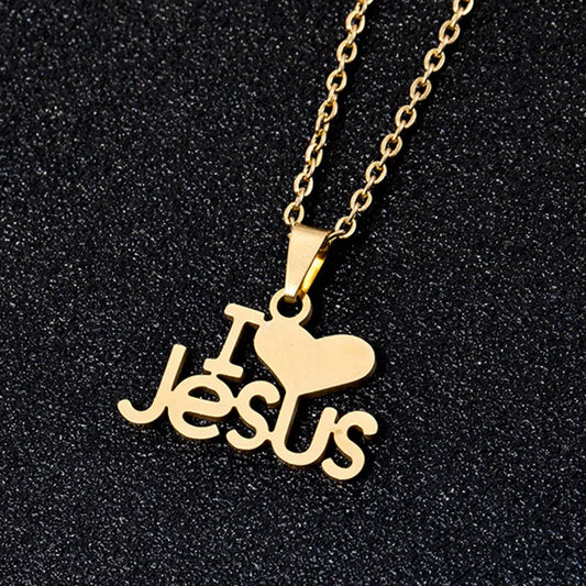 Fashion Heart "I Love JESUS" Necklace Stainless Steel