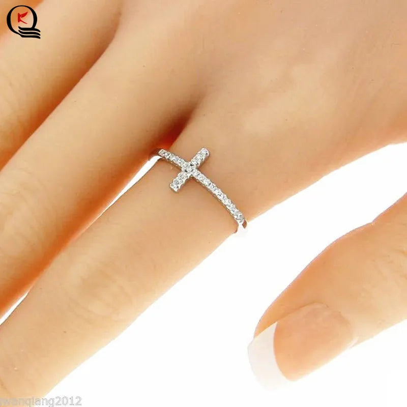 Exquisite Silver Plated Ring for Women Eternity Christian Cross Ring New Fashion Party Gifts Jewelry