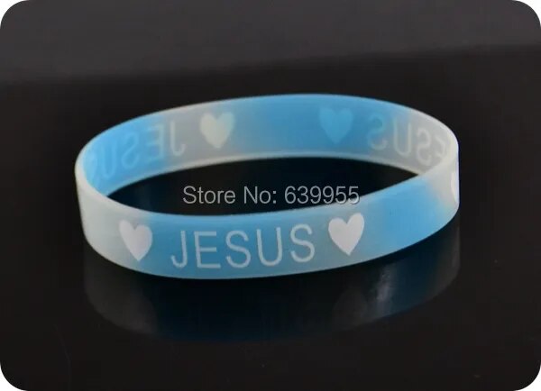 10 Heart "JESUS" Glow in the Dark Silicone Wristband ~ "Wear Your Faith" Collection