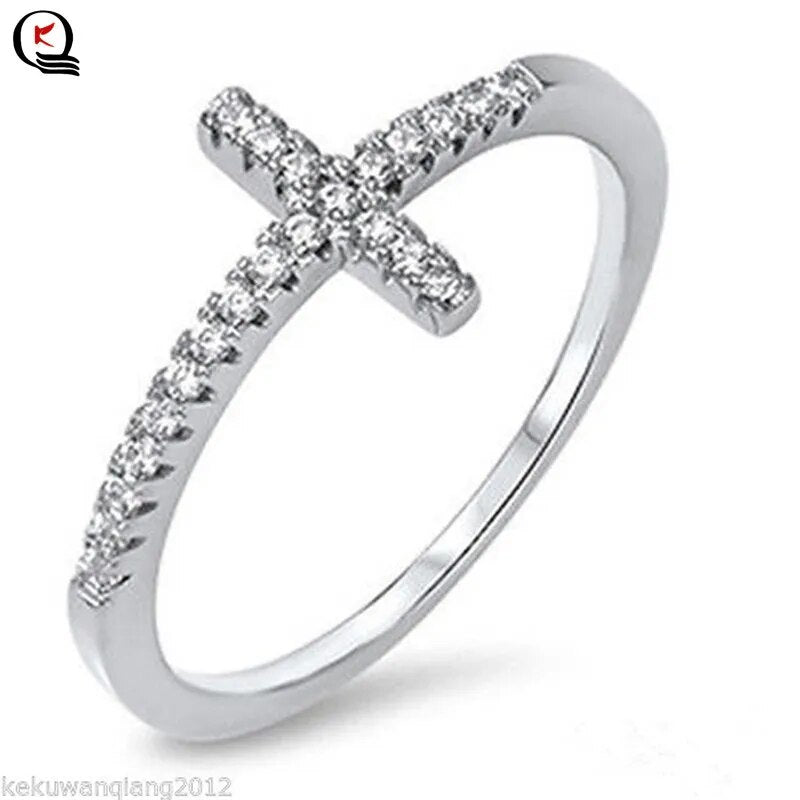 Exquisite Silver Plated Ring for Women Eternity Christian Cross Ring New Fashion Party Gifts Jewelry