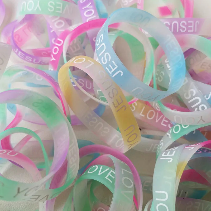 20PC Jesus Silicone Bracelets ~ Night Glow ~ Mix Color ~ "Wear Your Faith" Collection