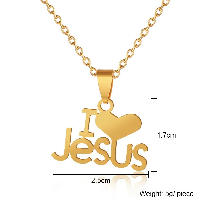 Fashion Heart "I Love JESUS" Necklace Stainless Steel