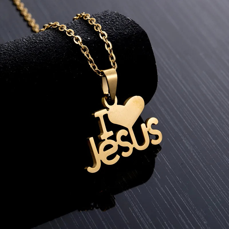 Fashion Heart "I Love JESUS" Necklace Stainless Steel