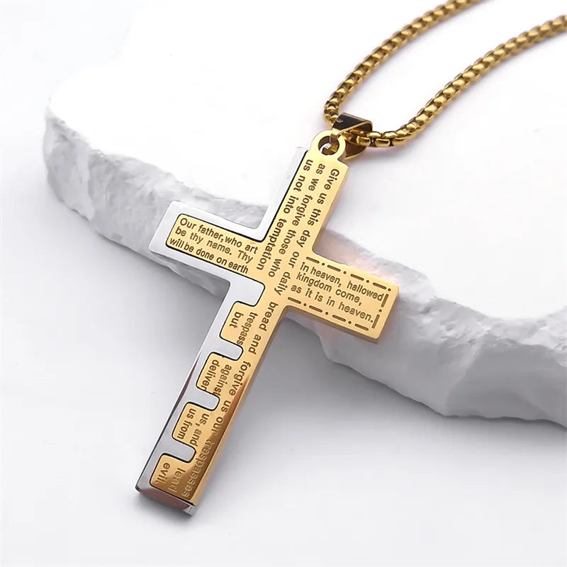 Cross Christian Church Prayer Necklace Men Stainless Steel