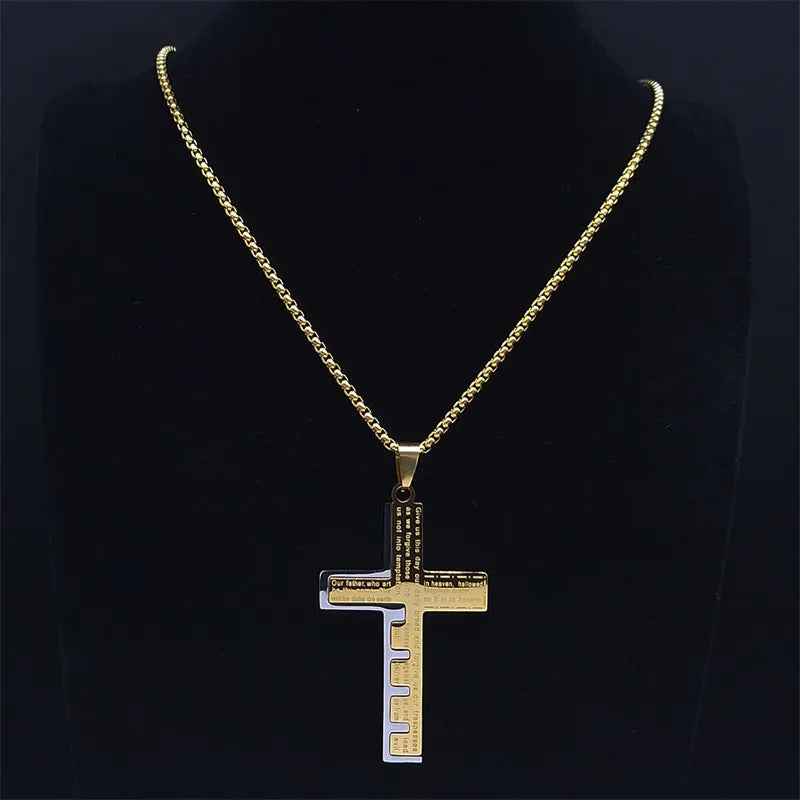 Cross Christian Church Prayer Necklace Men Stainless Steel