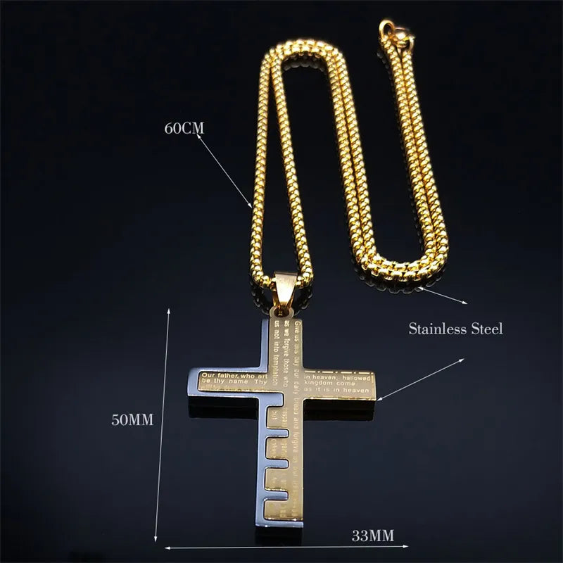 Cross Christian Church Prayer Necklace Men Stainless Steel