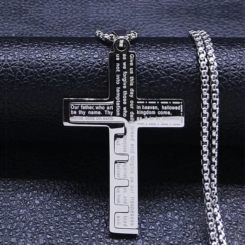 Cross Christian Church Prayer Necklace Men Stainless Steel