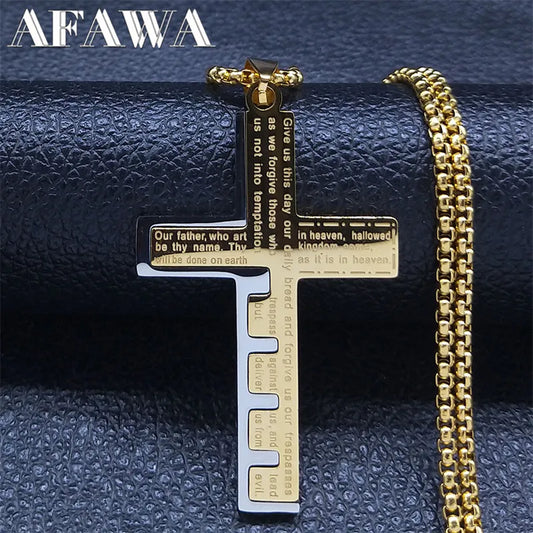 Cross Christian Church Prayer Necklace Men Stainless Steel