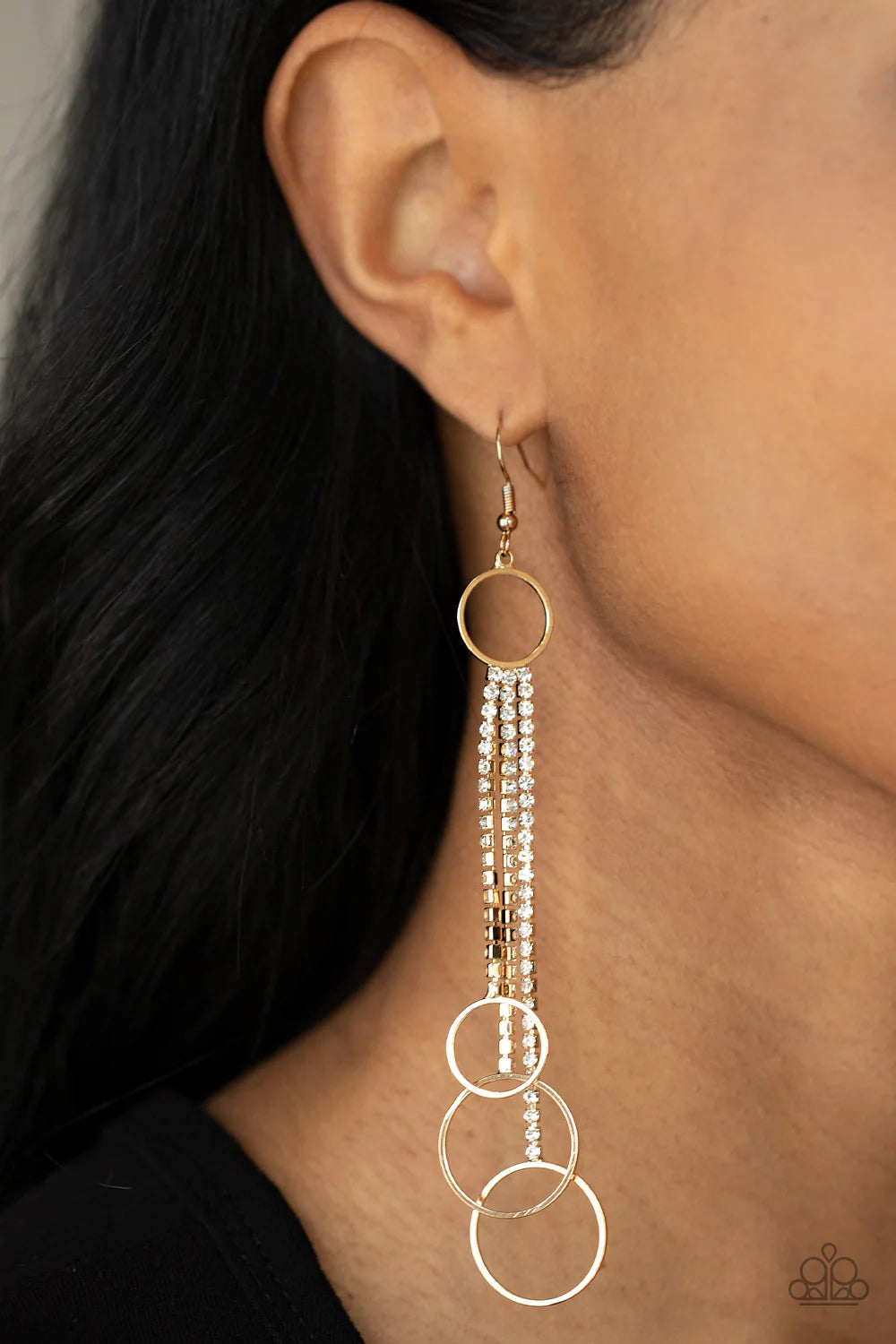 Paparazzi Earrings ~ Demurely Dazzling - Gold