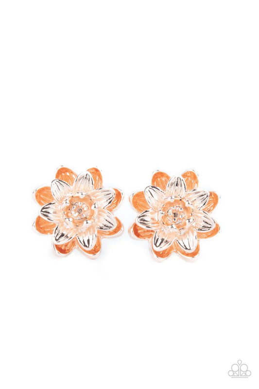 Paparazzi Earrings ~ Water Lily Love - Rose Gold