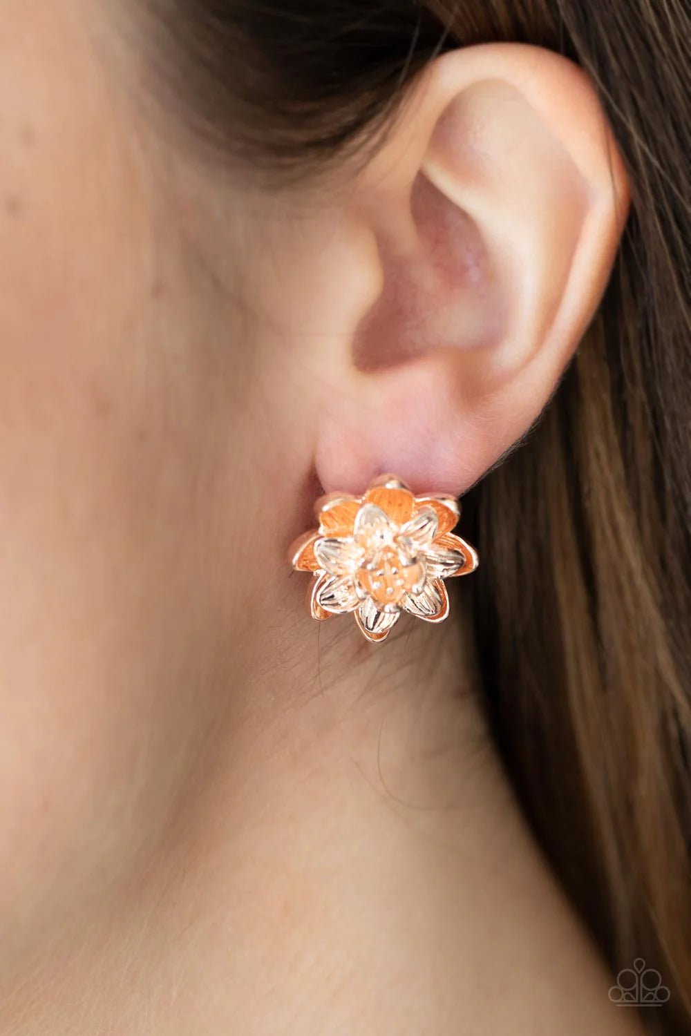 Paparazzi Earrings ~ Water Lily Love - Rose Gold