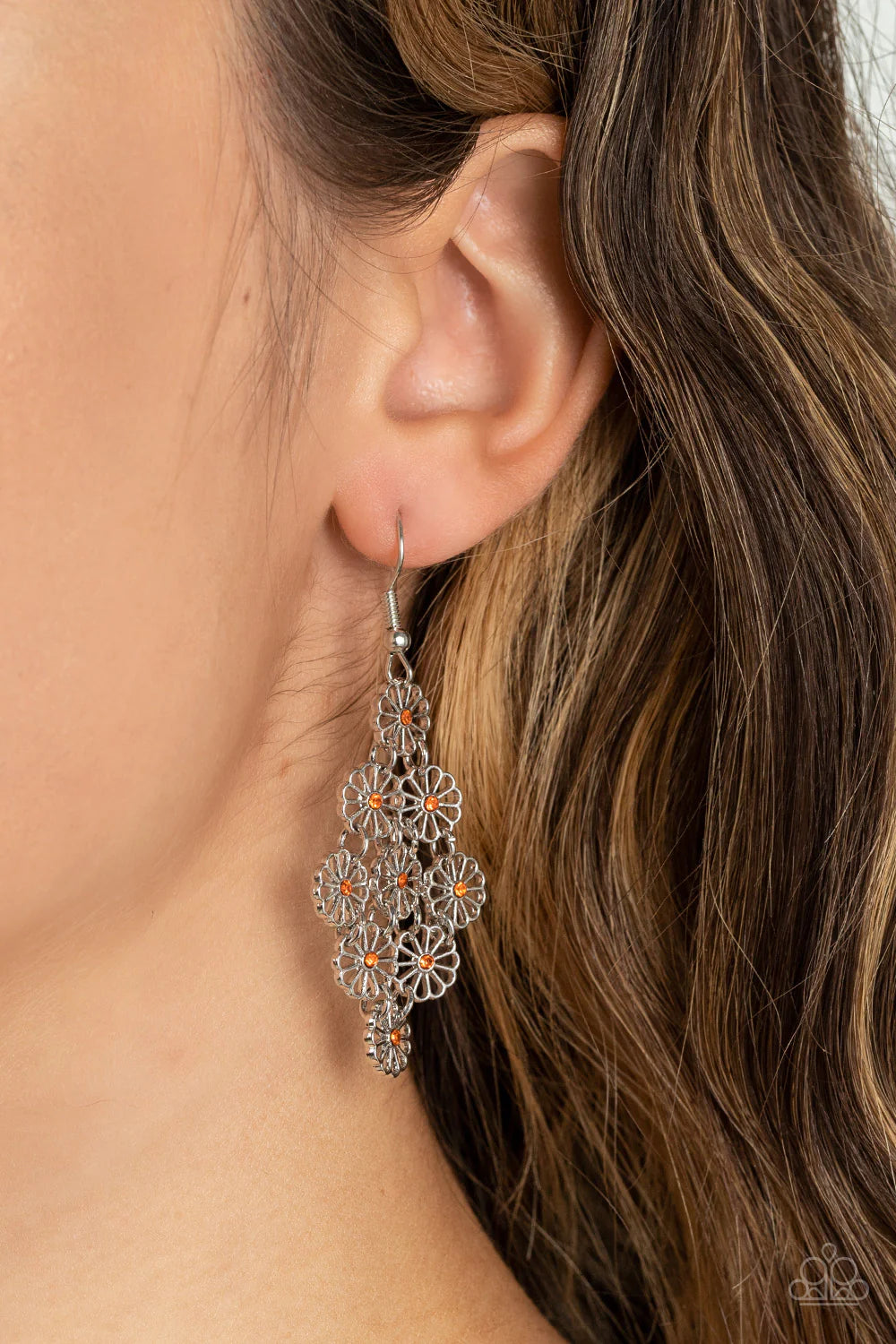 Paparazzi Earrings ~  Bustling Blooms - Orange