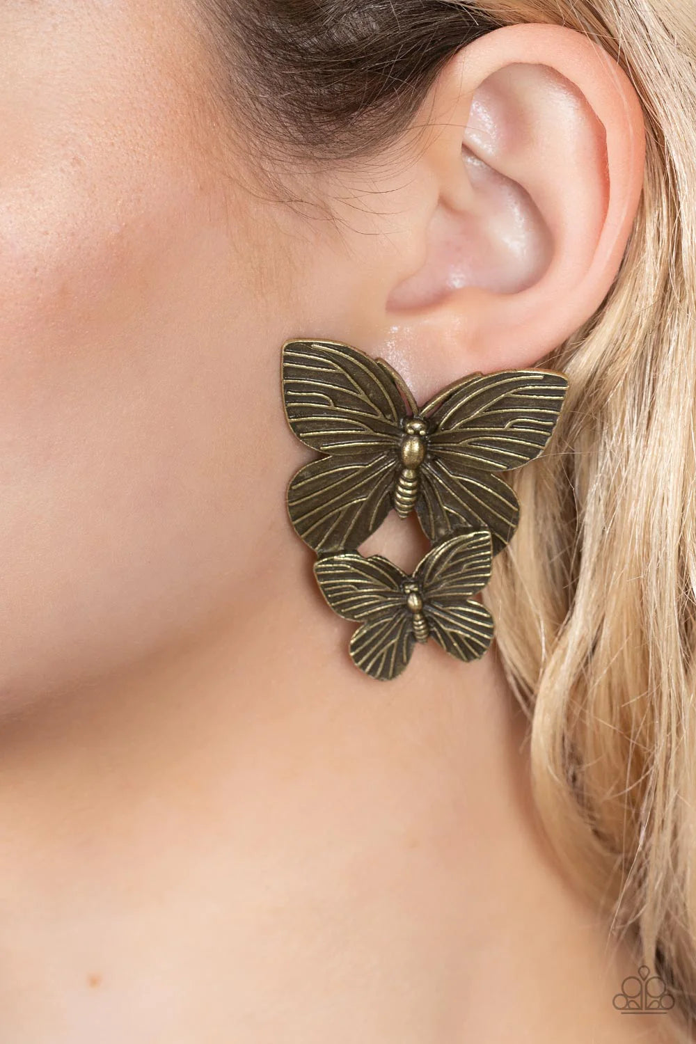 Paparazzi Earrings ~ Blushing Butterflies - Brass